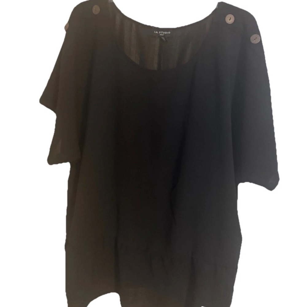 I.N. Studio Women's 3X Black Short Sleeves Buttons Tunic Ruffle Tiered